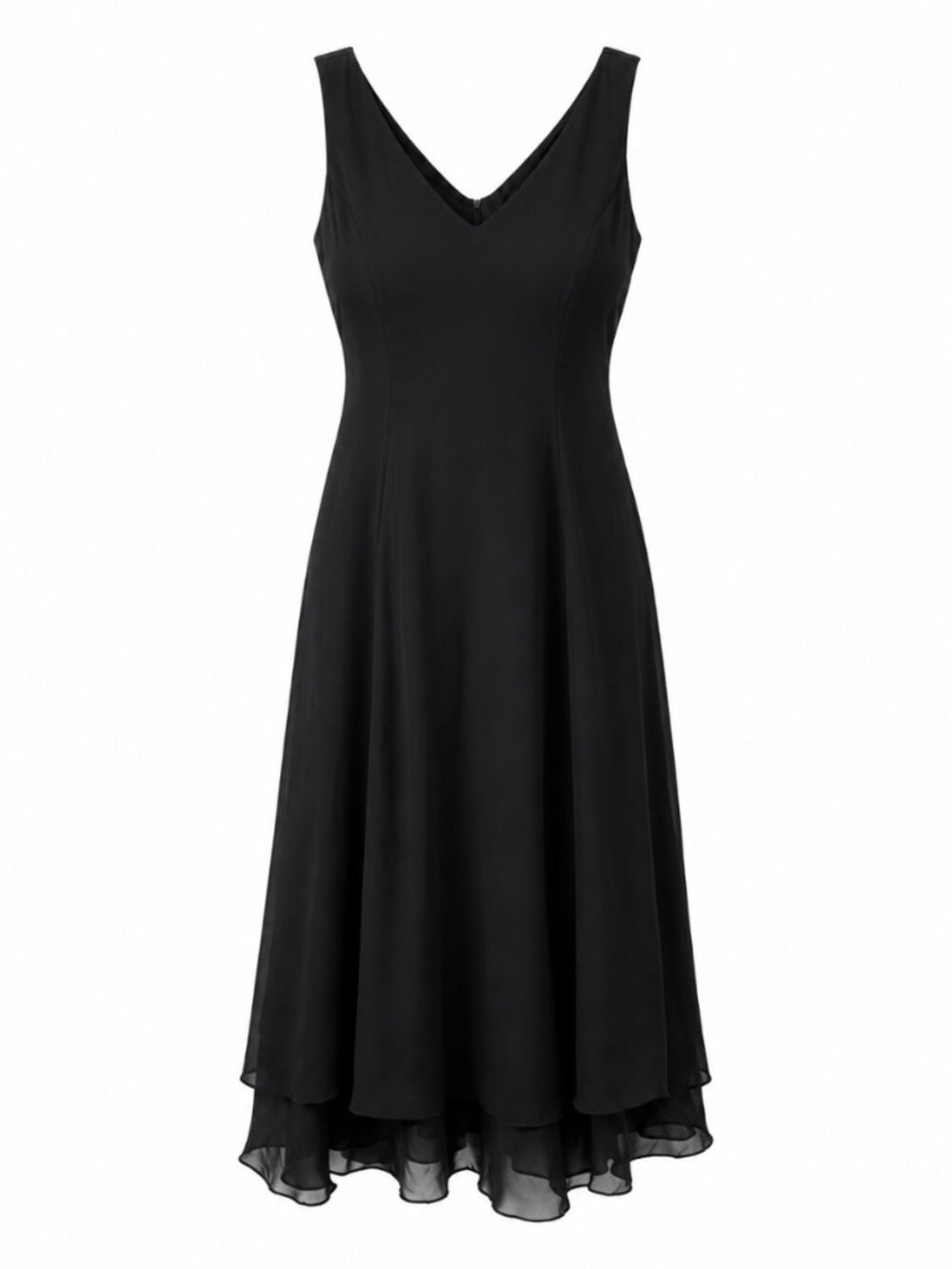 CDC Black Sleeveless V-Neck Chiffon Overlay Dress Size 14